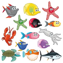 Wandcirkels plexiglas Familie van grappige vissen. Vector geïsoleerde karakters. © ddraw