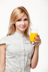 young woman with orange juice