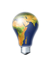 light bulb with planet earth isolated over white