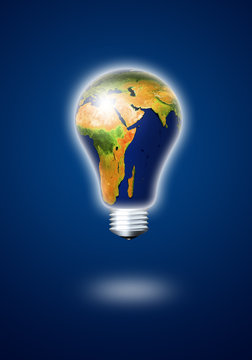 light bulb with planet earth