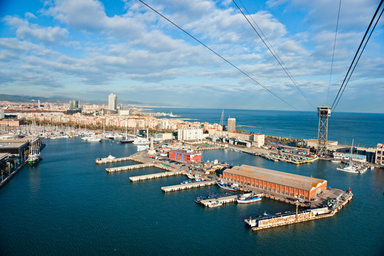 Barcelona port view from the air.
