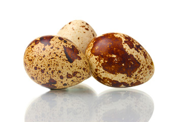 three quail eggs isilated on white