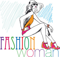 Sketch of Sexy fashion girl. Vector illustration