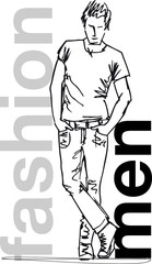 Sketch of fashion handsome man. Vector illustration - 37992846
