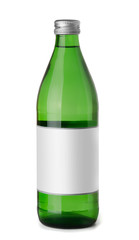Green glass bottle of  sparkling  water