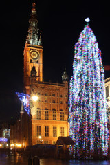 night city of Gdansk, Poland. Christmas time.