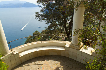 Beautiful terrace overlooking the bay of Naples in Capri Italy