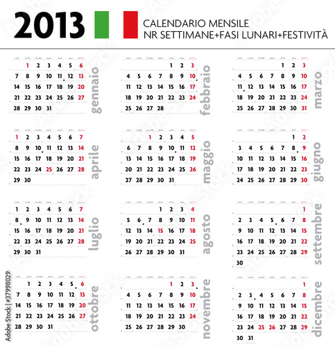  Calendario  2013 ITA mensile festivit  settimane  lune 