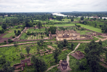 Old palaces and countryside in Orchha, India