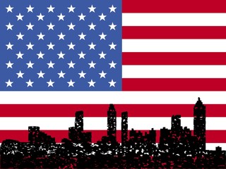Grunge Atlanta skyline with American flag illustration