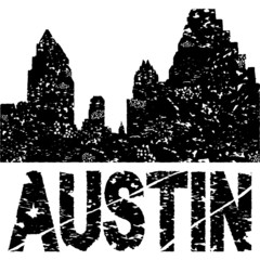Grunge Austin skyline with text illustration