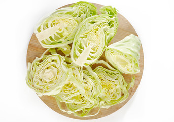 cabbage heart on cutting boards