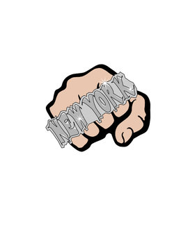 Clenched fist with ring of New York