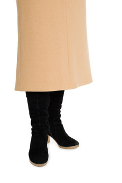 Women's Skirt And Black Suede Boots