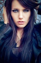 closeup beautiful brunette portrait