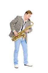 Young man playing the sax.