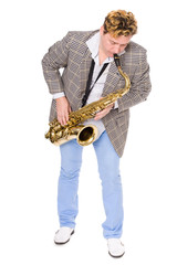 Obraz na płótnie Canvas Young musician in a checkered jacket