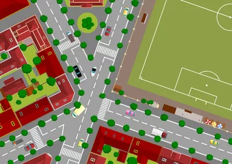 Deurstickers Stratenplan voetbalveld in de stad