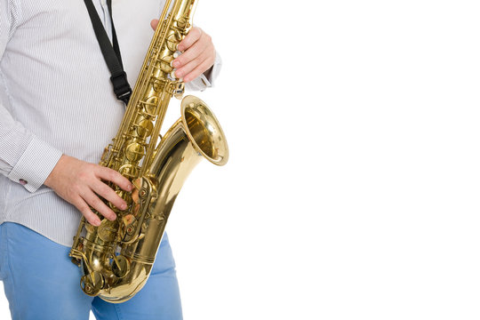 Hands musician playing the sax