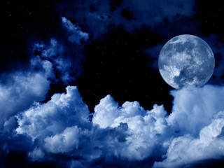 Naklejka na ściany i meble full moon with clouds and stars