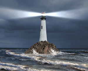 Obrazy na Szkle  Latarnia morska ze snopem światła