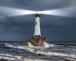 Foto op Aluminium Lighthouse with a beam of light © Sergey Nivens
