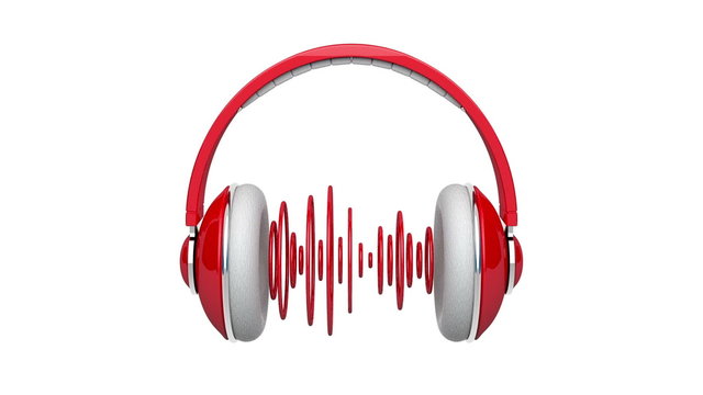 Headphones with red pulsating sound waves