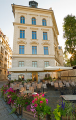 European outdoor cafe in summertime.