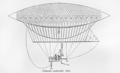 Henri Giffard hydrogen-filled airship, from 1852 - obrazy, fototapety, plakaty