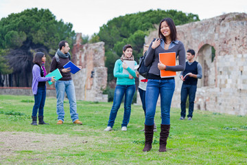 Obraz premium Multicultural College Students at Park