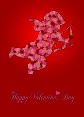 Valentines Day Cupid with Pattern Hearts on Red Background