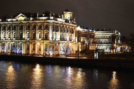 The State Hermitage Museum and Neva at night