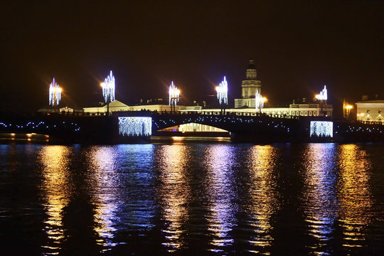 Palace Bridge at night in St.Petersburg