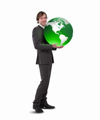 Businessman with our planet earth