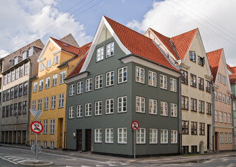 Colorful old apartment houses in Copenhagen, Denmark.