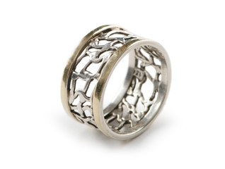 Silver ring on white background