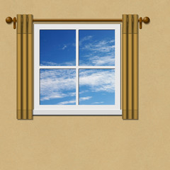 A Window with Curtains - Drapes and Blue Sky