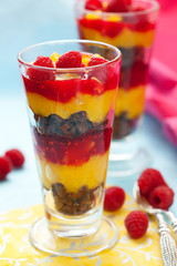 raspberry and peach trifle