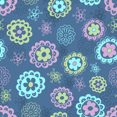 floral seamless pattern in blue tones