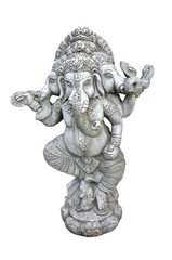Ganesha carved in granite on white background.