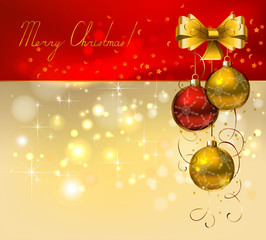 Fototapeta na wymiar Christmas background with red and gold evening balls