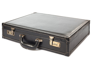 Leather manager suitcase on white background