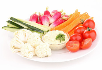 Obraz na płótnie Canvas isolated plate of vegetables and sauce