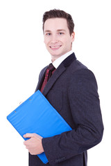 Business man holding clipboard