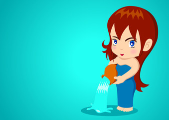 Cartoon illustration of Aquarius girl