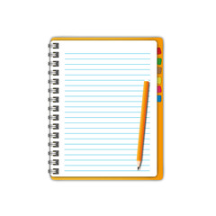 New open page with pencil and bookmarks.