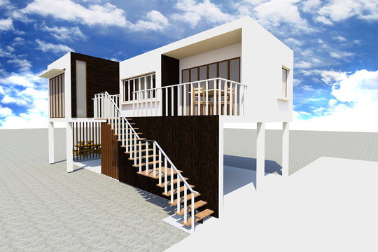 3d Modern house rendered