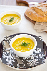 Pumpkin soup in a bowl