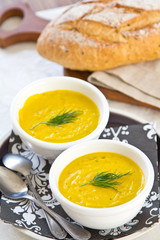 Pumpkin soup in a bowl