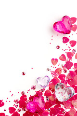 Background for valentine card with glass hearts